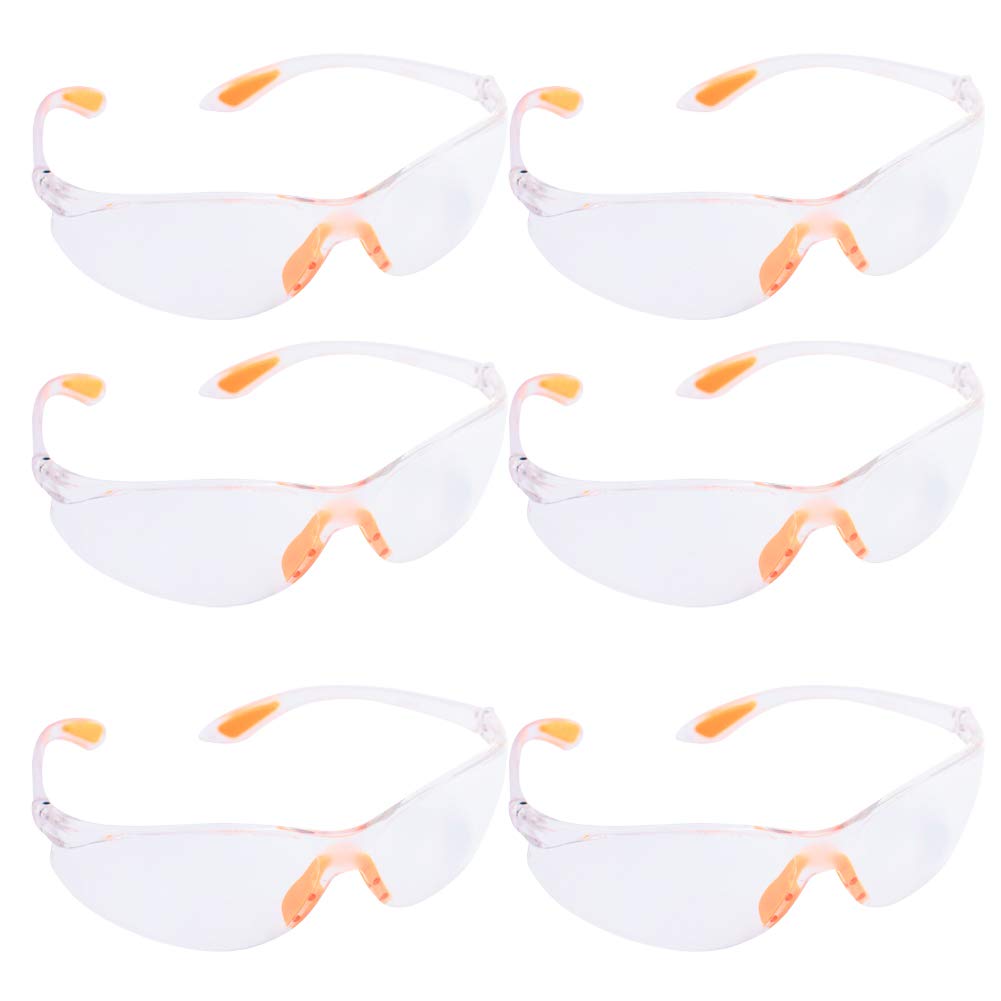 BETOY Safety Glasses withPack of Protective Glasses-Clear Plastic Lenses Anti Fog Scratch Resistant Wrap-Around Lenses and No-Slip Grips UV Protection, Eyeglasses for Eye Protection (6 pcs)