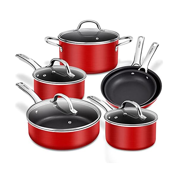 HITECLIFE-Nonstick-Pots-and-Pans-Set-Cookware-Sets-10pcs-Chemical-Free-Induction-Cooking-Set-with-Lids-Space-Saving-Aluminium-Pan-Set-Kitchenware-with-Saucepan-Frying-Pan-Stockpot-Red HITECLIFE Nonstick Pots and Pans Set, Cookware Sets 10pcs, Chemical-Free Induction Cooking Set with Lids, Space Saving Aluminium Pan Set, Kitchenware with Saucepan, Frying Pan, Stockpot, Red