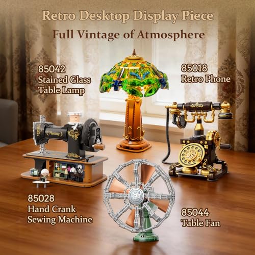 PANTASY Vintage Desk Fan Building Set, Mechanical Oscillating Motorized Brick Fan, Retro Green Desk Decoration Object Collectible for Adults