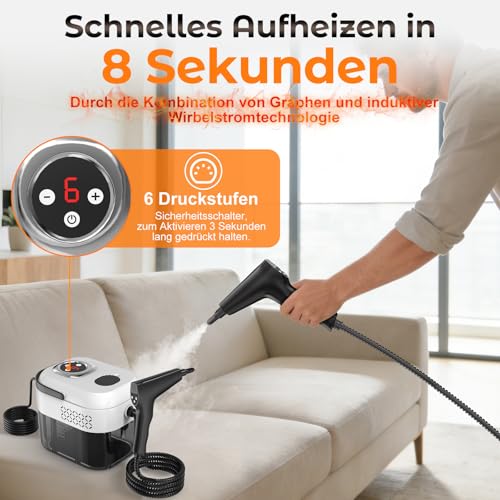 Double Control Steam Cleaner Handheld 1.8 L, US HSD Technology - 99.99% Sterilisation Rate, Graphene Heating Technology - Heats in 8S, Steam Cleaner is 4 m, Suitable for All Applications