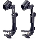 Drum Microphone Holder for Drum Microphone Shure SM57A SM57 Instrument Microphone SM58 Beta58 Vocal, Adjustable Drum Mount Clip Clamp, Black, 2 Pack