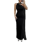 GORGLITTER Women's Formal Bodycon Maxi Evening Dress One Shoulder Sleeveless Cocktail Elegant Classy Dresses with Scarf
