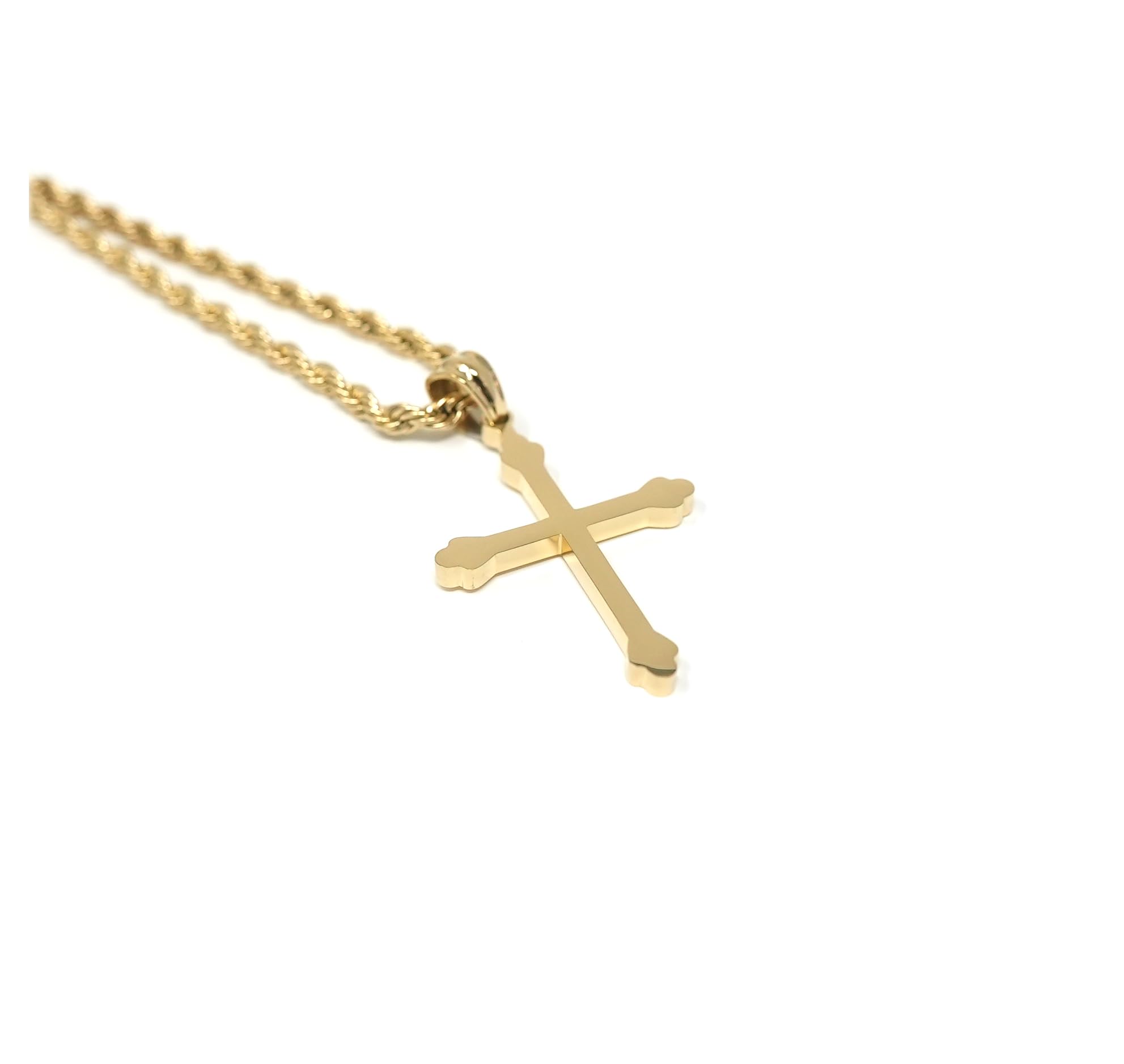 Lifetime Bling 18K Small Gold Cross Necklace Pendant Charm with 3MM Rope Chain Gift for Men Women Husband Wife Baptism Religious w/real strong Solid Clasp Fashion Jewelry (18)