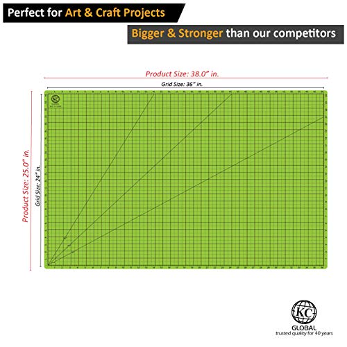 KC Global A1 (36"x24") Professional Grade Self-Healing Cutting Mat (Neon Green) - Odor-Free, Reversible, Eco-Friendly, Durable, Bright Color Premium Desk Mat for Crafters, Quilters, and Hobbyist