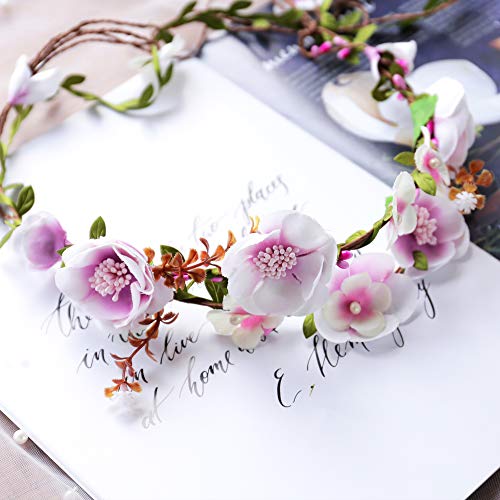 Felice Arts Floral Headband Adjustable Flower Crown Bridal Hair Wreath Flower Garland Headdress for Wedding Festival Themed Party Vacation Maternity Photography Props Halloween Fairy Costume or Xmas - Thumbnail 3