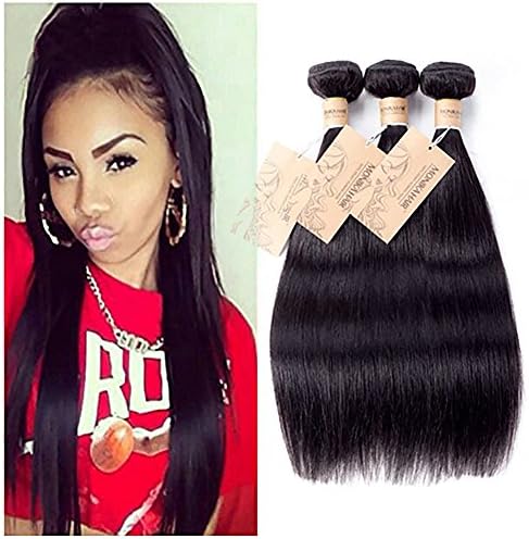 Human Hair 3 Bundles 10 12 14in 300g Straight 7A Grade Brazilian Virgin Remy Human Hair Weaves Extensions Natural Black by MONIKAHAIR