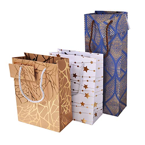 Christmas Gift Bags Bulk - Set of 16: 12 Assorted Medium Size Bags with Rope Handles + 2 Wine Bags + Tissue Paper + 12 Cards