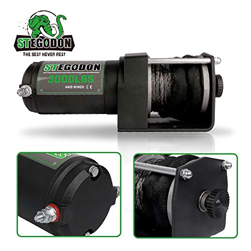 STEGODON 3000 lb. Load Capacity Electric Winch,12V Synthetic Rope Winch with Wireless Handheld Remote and Wired Handle,Waterproof IP67 Electric Winch with Hawse Fairlead(All Black) - Image 6