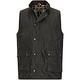 Walker and Hawkes Wax Winchester Gilet for Men – Water-Resistant Wax Cotton Bodywarmer with Corduroy Collar and Tartan Lining