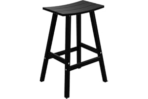 WO WESTIN OUTDOOR WO Home Furniture Saddle Stool 29"-Inch Adirondack HDPE Backless Patio Kitchen Bar Stool Seat (Black)