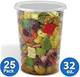 Plastic Food Storage Containers with lids – Foodsavers Deli Cups / Foodsavers for Portion Control & Miscellaneous - Commercial Duty, Watertight & Leakproof (32oz, 25pcs)