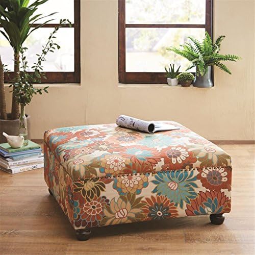 Katreenstore Classic Carlyle Cocktail Square Ottoman Birch Legs with Espresso Finish 100% Polyester High Density Foam, Multi