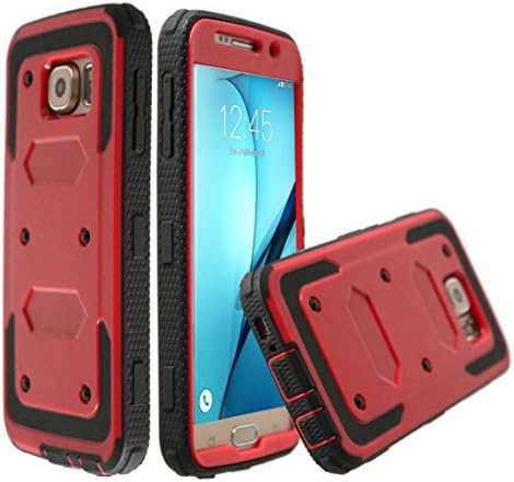 Rugged Tough [Dual Layer] Armor Overlay Case [Shockproof] Protective Hybrid Case Galaxy S7 (Bumper - Red)