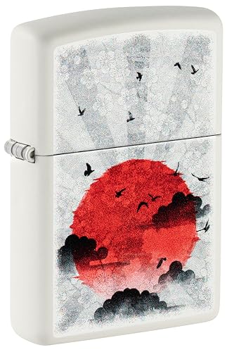 Zippo Red Moon Design White Matte Pocket Lighter