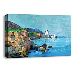 Canvas Wall Art Abstract Beautiful Landscape Ocean Mountain Painting Artwork for Home Prints Framed - 12x18 inches