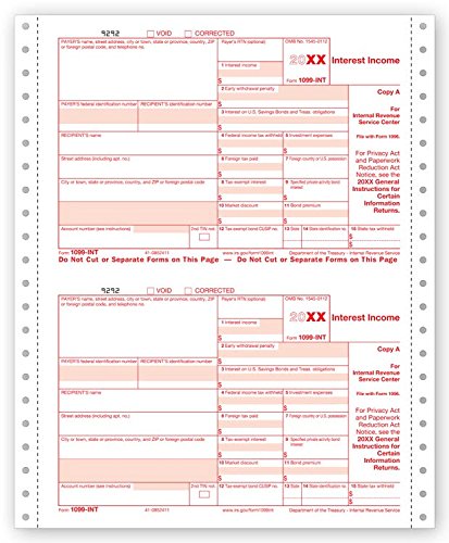 EGP IRS Approved 1099-INT 3 Part Continuous Tax Form