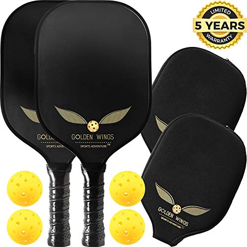 Pickleball Paddle Set Of 2 Graphite Pickleball Racket + 4 Pickle Balls Composite Fiberglass