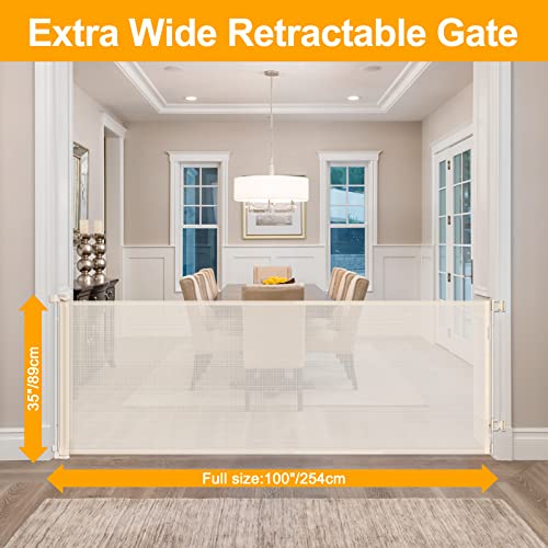 WOMHOM 100 Inch Extra Long Retractable Dog Gate for The House Extra