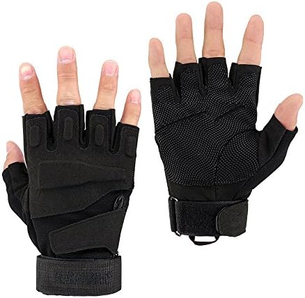 Oksport Men's Fashion Leisure Outdoor Cycling Motorcycle Half Finger Fingerless Gloves Black M