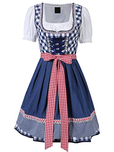 Evaliana Oktoberfest Waitress Party Dress German Bavarian Beer Wench Carnival Halloween Costume Maid Outfit Navy Blue - Thumbnail 5