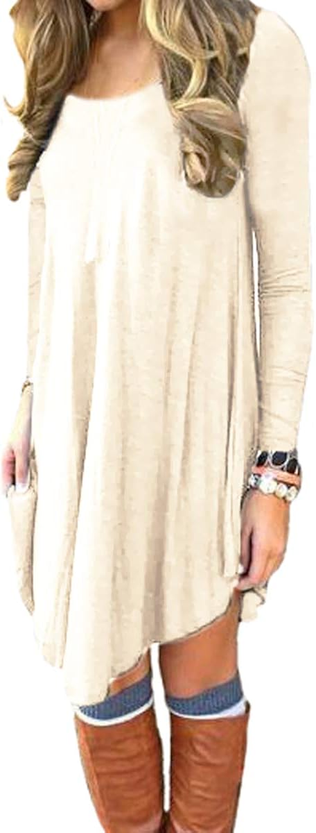 DEARCASE Women's Long Sleeve Casual Loose T-Shirt Dress at  Women’s Clothing store