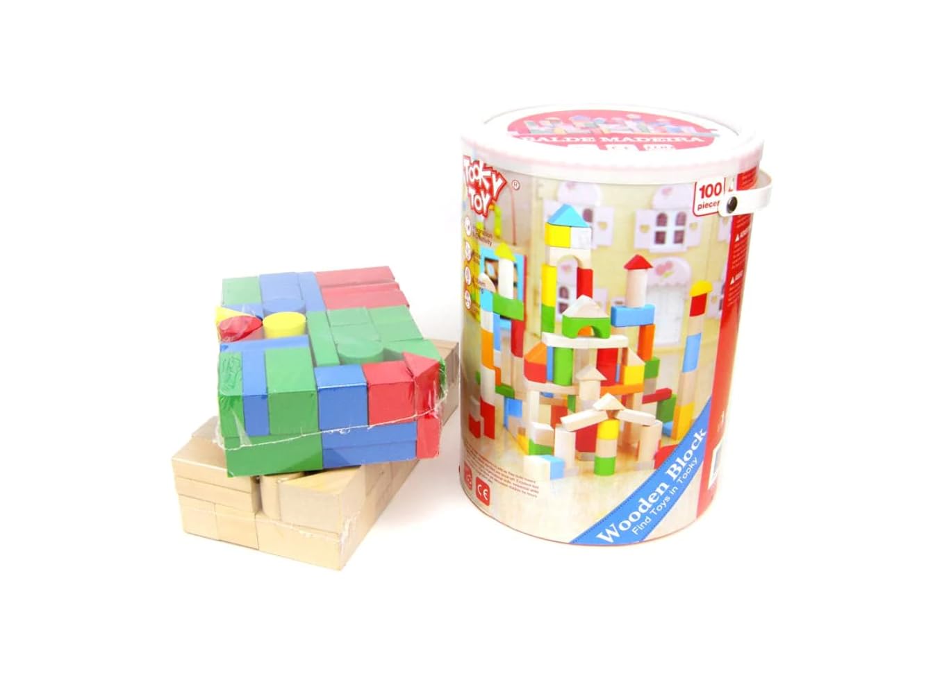 Tooky Toy 921 TK9907 Assortiment 100 blocs de Construction en Bois EA Wooden 100pcs Blocks (EXP), Multicolored
