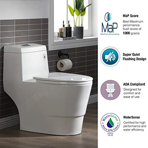 WoodBridge One Piece Toilet, 1.28 GPF Dual Flush, Comfort Height, Water