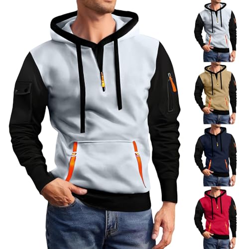 Oversize Hoodies for Men Quarter Zip Up Tactical Hoodie Pullover Fall Winter Fashion Hooded Sweatshirt with Kanga Pocket and Drawstring Outside Sport Jacket (Grey, L)