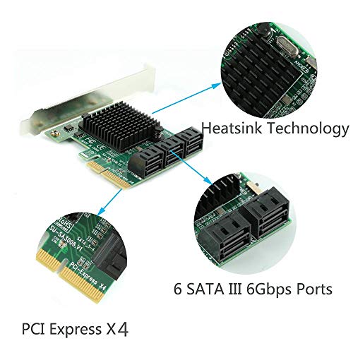 SATA 3.0 Card,6 Port with 6 SATA Cables,6 Gbps SATA Controller PCIe Expression Card with Low Profile Bracket,Boot as System Disk,Support 6 SATA 3.0 Devices,Built-in Adapter Converter for Desktop PC - Thumbnail 2