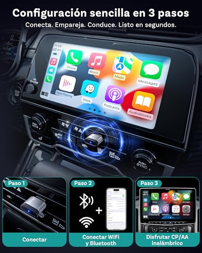 2026 Ottocast Mini Nova, Adaptador CarPlay y Android Auto Inalámbrico, USB Plug & Play, Conexión Automática, Diseño Compacto de Aluminio, Conexión Estable Doble Banda