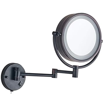 Amazon Com Cavoli Wall Mounted Makeup Mirror With Led Lighted Oil Rubbed Bronze 10x Magnification Double Sided 8 5 Inch Beauty