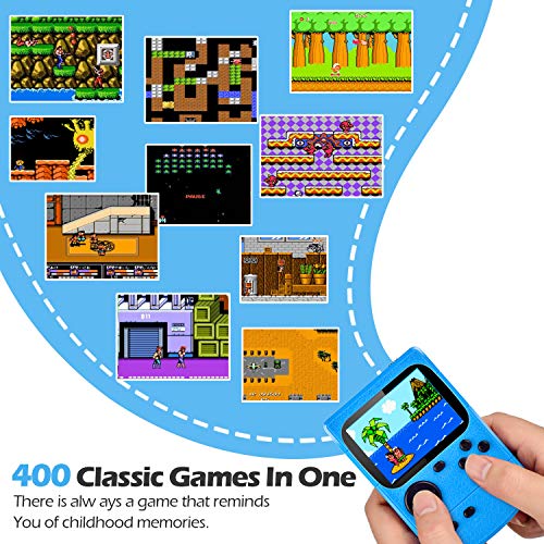 Kiztoys Console di Gioco Portatile Videogiochi Portatili con 400 Giochi Classici Schermo a Colori da 3 Pollici per 2 Giocatori Supporto TV Console per Giochi Portatili 6 Ore+ per Bambini Adulti