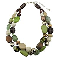 Bocar 2 Layer Statement Chunky Green Beaded Fashion Necklace for Women Gifts (NK-10384-olive)