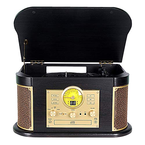 Record Player,DLITIME 3-Speed Vinyl Turntable Built-in 2 Bluetooth Speakers, Headphone Jack/Aux In/RCA/LED/USB/MP3/CD/CASSETTE/FM/AM Radio Player