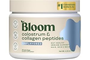 Bloom Nutrition Bovine Colostrum Powder with Vitamin B-12 for Gut Health, Immune Support, Hair Growth & Beauty Supplement | Unflavored, 25 Servings