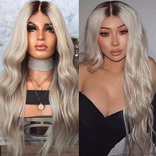 Ombre Grey Virgin Human Hair Wig Glueless Lace Front And Full Lace Hair Body Wave Style 150% Denisty with Baby Hair for Black Women by Estelle Wig (22inch, Lace front wig)