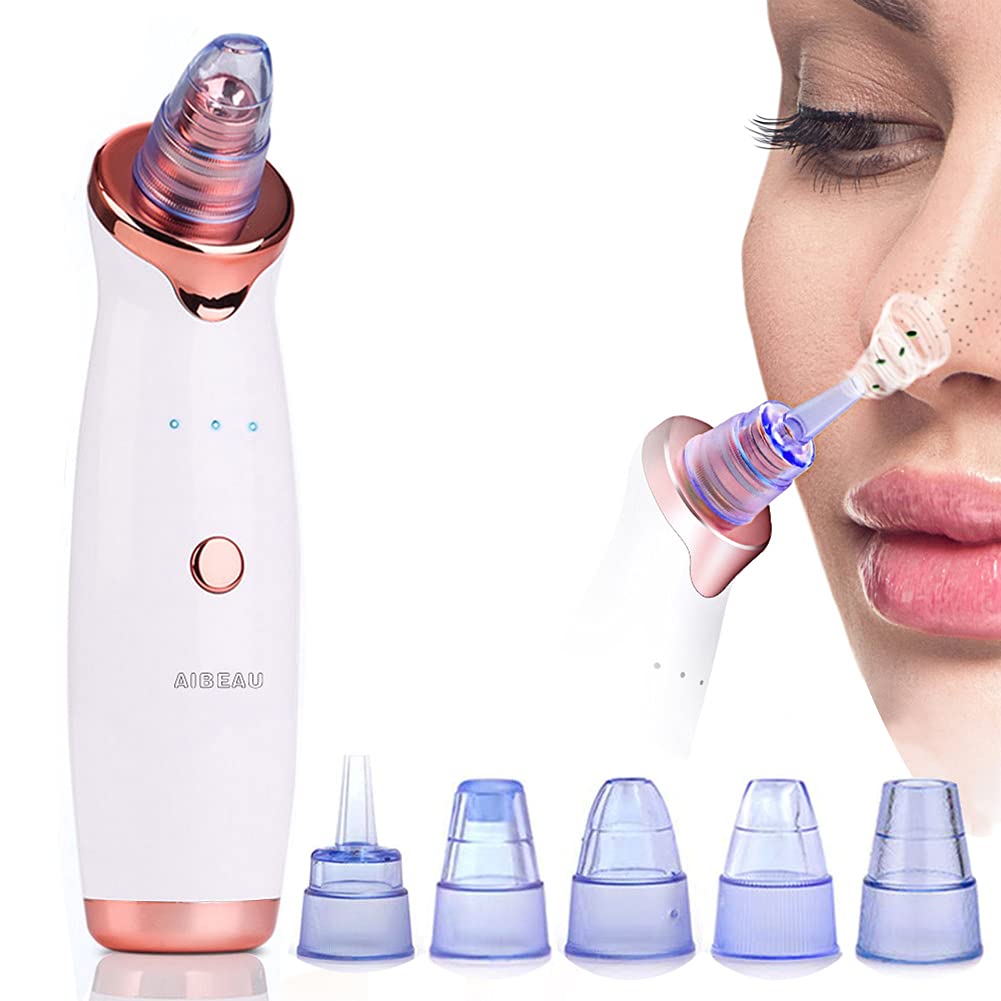 Aibeau Blackhead Remover Electric Blackhead Vacuum Suction Rechargeable Whitehead Remover Tool Kite Cleanser with 5 Replaceable Heads