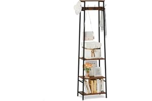 Cerlyunzan Coat Rack Freestanding, Coat Stand with 3 Shelves and 7 Hooks, Hall Tree Free Standing, Clothes Rack Stand Organizer, Industrial Style, Rustic Brown and Black