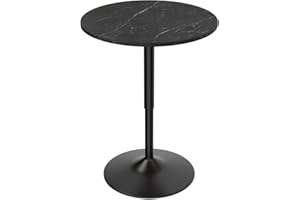 Magshion 23.5'' Round Adjustable Height Wood Bar Pub Table Adjustable Range 27.5"-36" Living Room Dining Room Bar Cocktail Table (Marble Black)