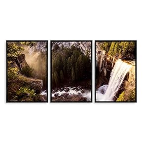 3 Piece Framed Canvas Wall Art for Living Room, Bedroom Waterfall in Deep Forest of Croatia Canvas Prints for Modern Home Decoration Ready to Hang - 16"x24"x3 Panels