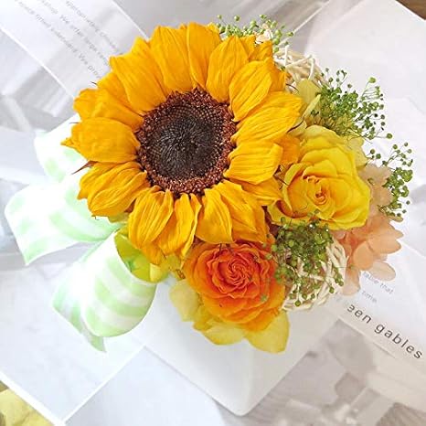 Amazon 誕生日 プレゼント 花 ギフト プリザーブドフラワー ひまわりアレンジ 向日葵 ヒマワリ イエロー オレンジ ひまわり バラ 花 ギフト プレゼント 母の日 父の日 敬老 誕生日 結婚 両親贈呈 開業 開店 新築 退職 異動 内祝い 歓送迎 ケース入り