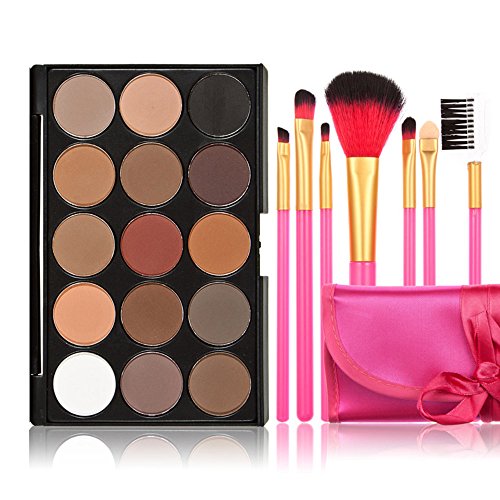 Anself 15 Colors Eyeshadow Eye Shades Palette + 7PCS Makeup Brush Set
