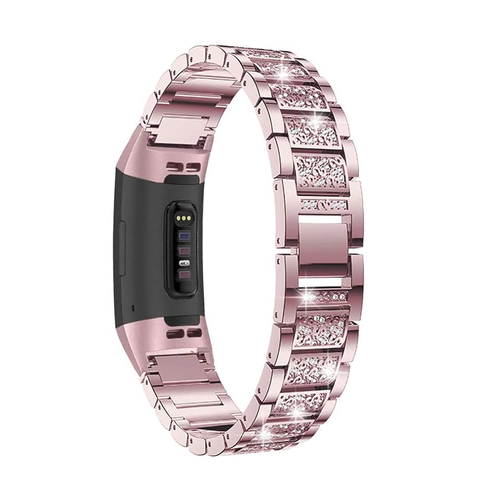 AISPORTS Compatible with Fitbit Charge 3/4 Strap for Women, Crystal Bling Glitter Diamond Jewelry Adjustable Sport Wristband Metal Bracelet Replacement Strap for Fitbit Charge 3/4 Fitness Tracker