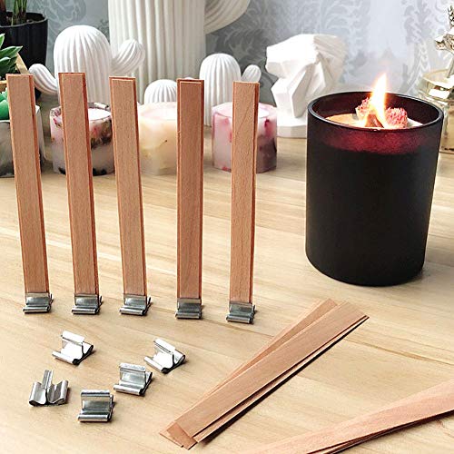 LTKJ 40pcs 6 Inch Wood Candle Wicks with Sustainer Tabs for Candle Making and Candle DIY