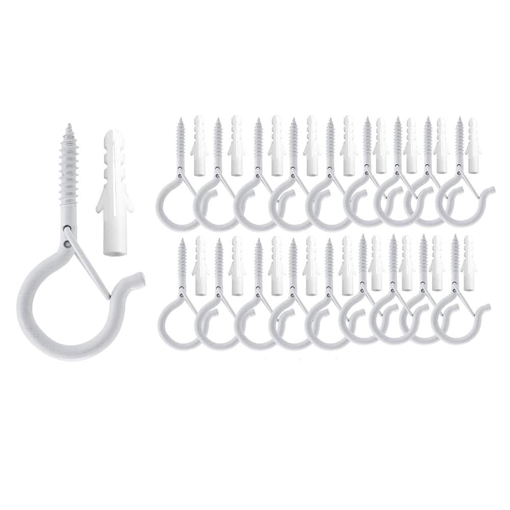 Sixstore 20 Pieces Outdoor Q Hanger Easy Release Screw Wire Hanger Hooks Christmas Light Hooks with Safe Buckle for New Year Party Outside Led Wire and Fairy Lights House Garage, White