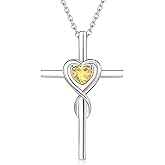 FANCIME Birthstone Cross Necklace for Women Birthstone Necklace Heart Infinity Cross Pendant Necklace Fine Jewelry Christmas Birthday Holiday Gifts for Her, 16"+2" Inches