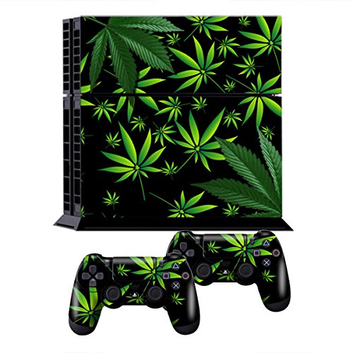 PS4-Designer Skin for Sony PlayStation 4 Console & Two(2) Decals for: PS4 Dualshock Controller - Weeds Black