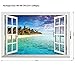 Winhappyhome Blue Sea Sky Beach Scene 3D Fake Window Wall Stickers for Bedroom Living Room Coffee Shop Background Removable Decor Art Decals