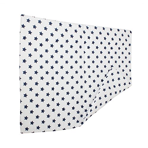Bacati - Muslin Ikat Stars 4 Piece Boys Toddler Bedding Set 100 Percent Cotton Includes Reversible Comforter, Fitted Sheet, Top Sheet, and Pillow Case (4 pc Toddler Bedding Set, Navy Stars)