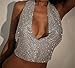 Silver Sequin Crop Top for Women | Shiny Rhinestone Mesh Crop Top | Stylish Nightclub, Party, Dinner & Evening Outfit